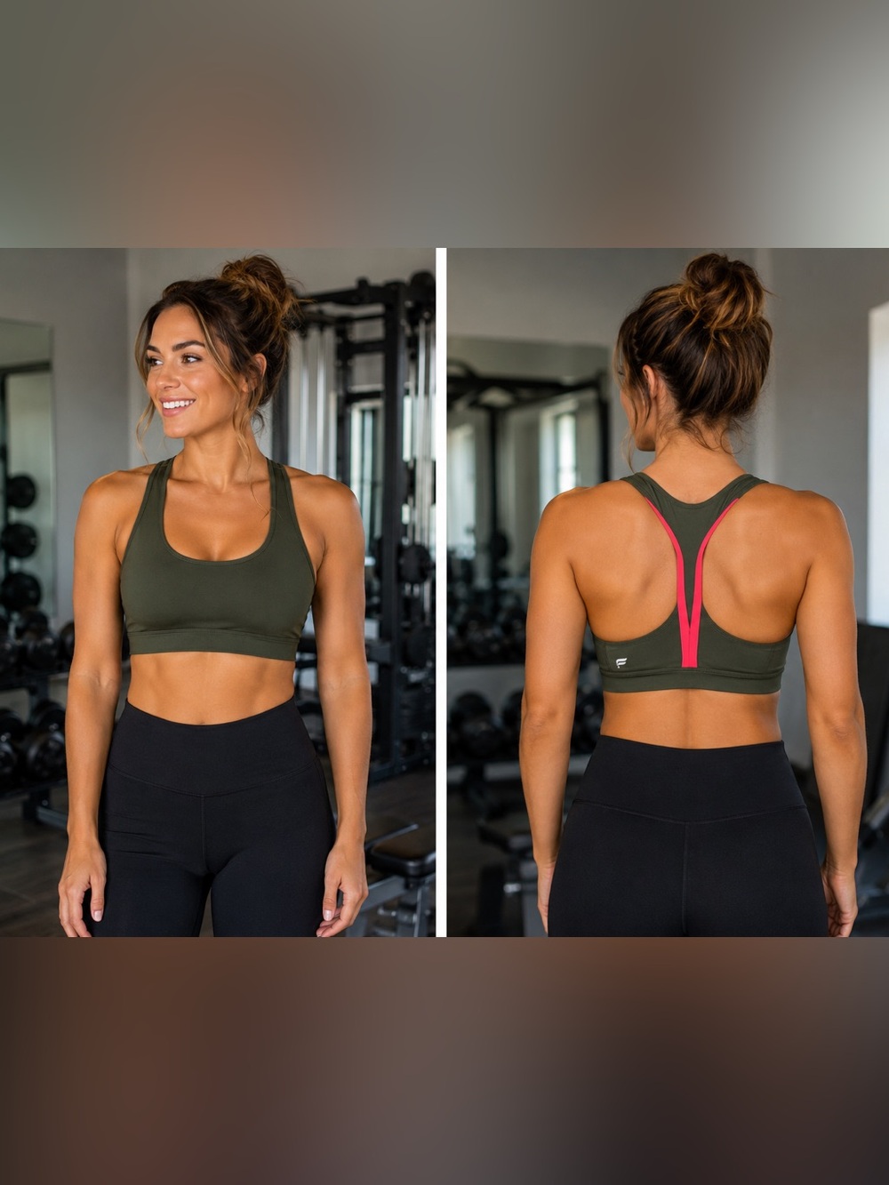Olive Green Racerback Sports Bra Medium Athletic Gym Yoga Activewear